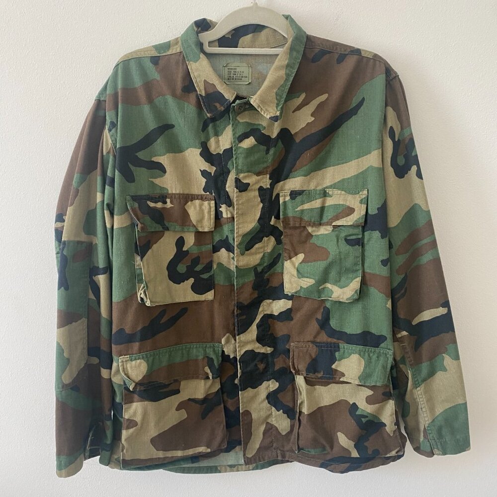 Vintage Military Army Combat Coat Jacket Woodland Camo